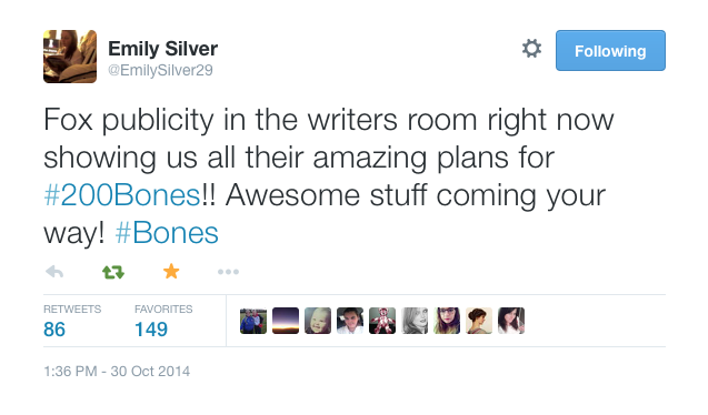 Emily Silver Tweet about Bones