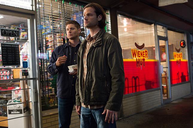 Sam and Dean Outside the Wiener Hut
