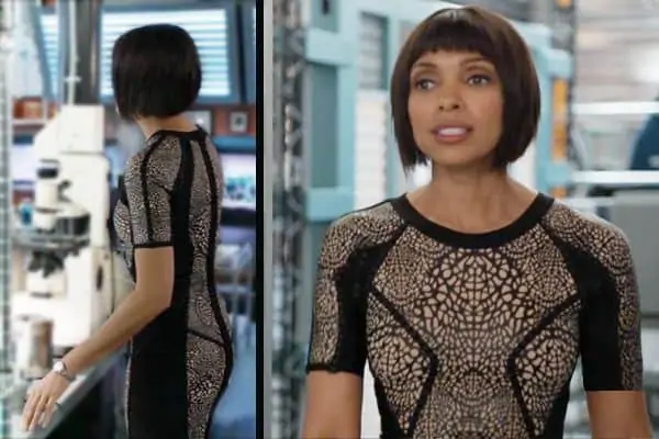 the dress black and white Camille Saroyan (Tamara Taylor in Bones