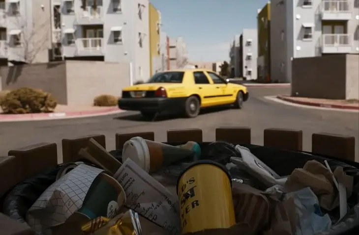 Yellow Taxi drives away