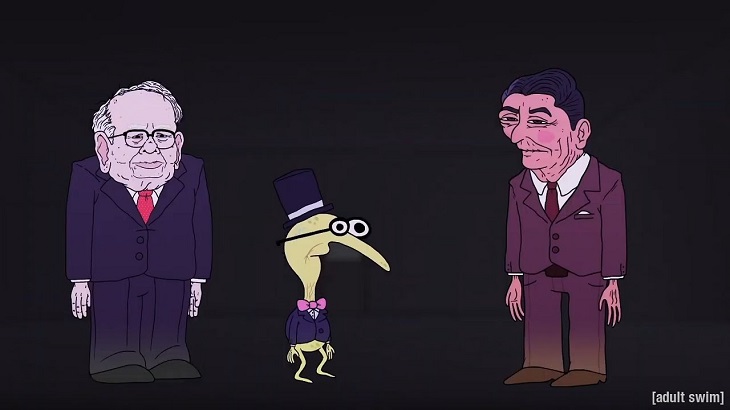 Warren Buffet, Mr. Peanut, and Ronal Reagan in Smiling Friends