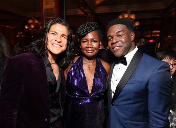 Cristo Fernandez, Sarah Niles and Sam Richardson attend the Apple TV+ Primetime Emmy Reception Red Carpet at Mother Wolf.