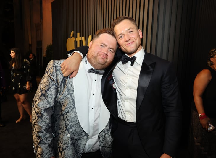 Paul Walter Hauser and Taron Egerton attend the Apple TV+ Primetime Emmy Reception Red Carpet at Mother Wolf.