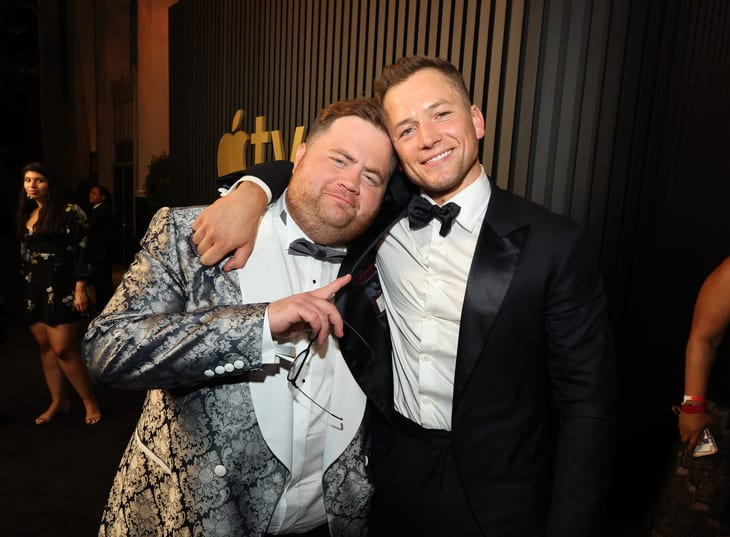 Paul Walter Hauser and Taron Egerton attend the Apple TV+ Primetime Emmy Reception Red Carpet at Mother Wolf.