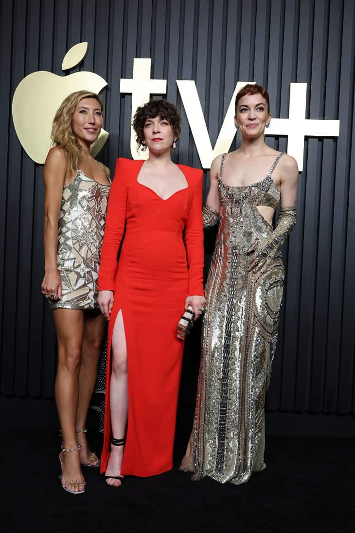 Dichen Lachman, Jen Tullock and Britt Lower attend the Apple TV+ Primetime Emmy Reception Red Carpet at Mother Wolf.