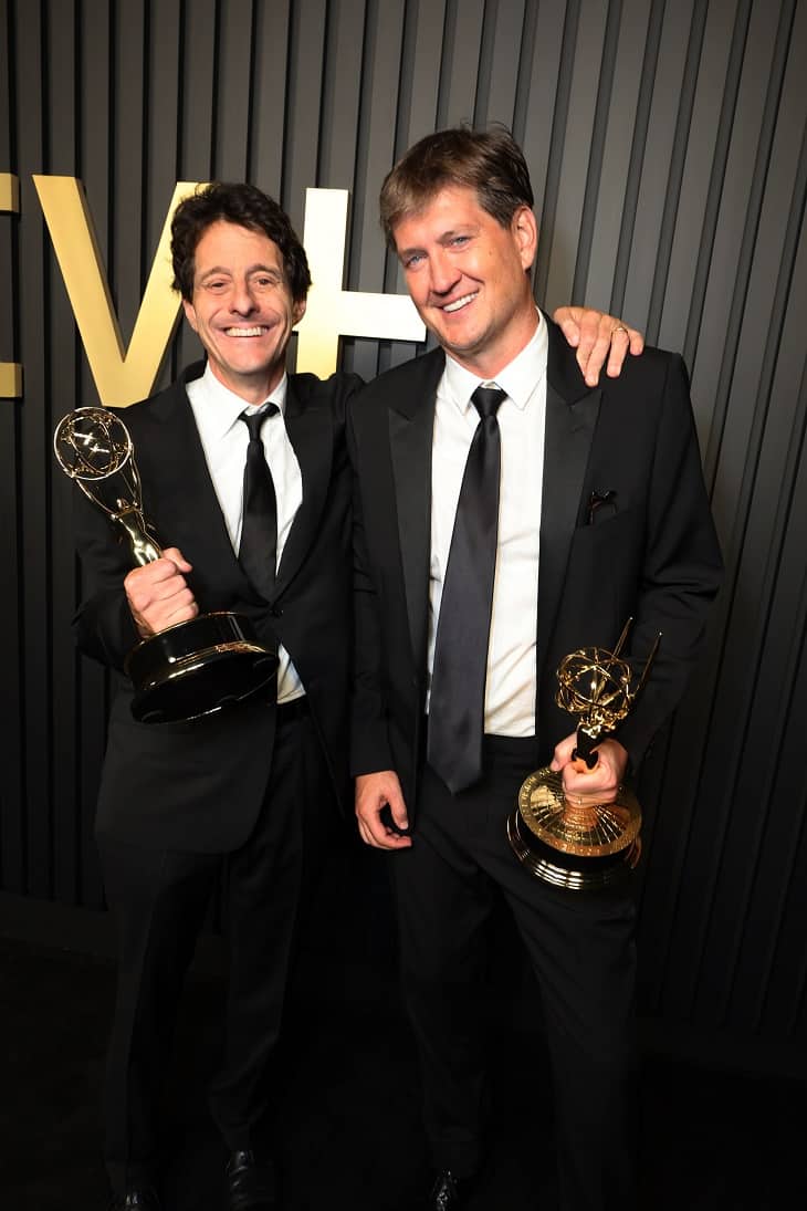 Bill Wrubel and Bill Lawrence attend the Apple TV+ Primetime Emmy Reception Red Carpet at Mother Wolf.