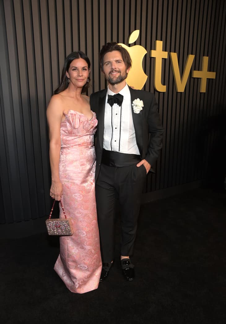 Naomi Scott and Adam Scott attend the Apple TV+ Primetime Emmy Reception Red Carpet at Mother Wolf.