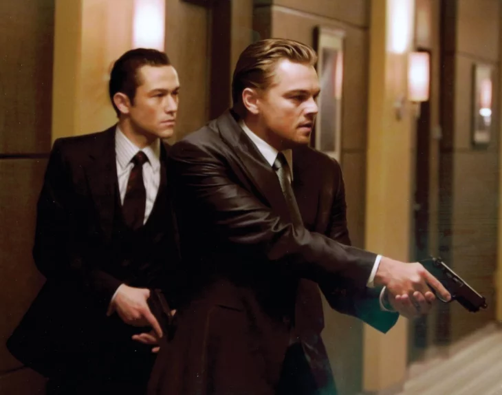 Joseph Gordon Levitt and Leonardo Dicaprio in Inception (2010)