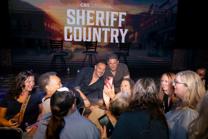 Kevin Alejandro and Matt Lauria with fans at Sheriff Country premiere