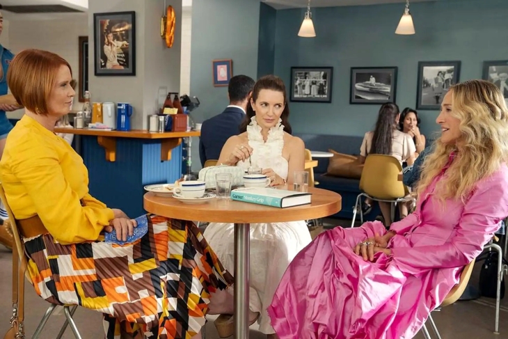 (L-R) Cynthia Nixon as Miranda Hobbes, Kristin Davis as Charlotte York Goldenblatt and Sarah Jessica Parker as Carrie Bradshaw on 'And Just Like That...'.
Craig Blankenhorn/HBO Max
