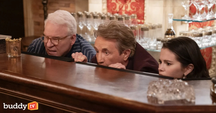 Steve Martin, Martin Short, and Selena Gomez in "Only Murders in the Building." Credit: Disney / Patrick Harbron