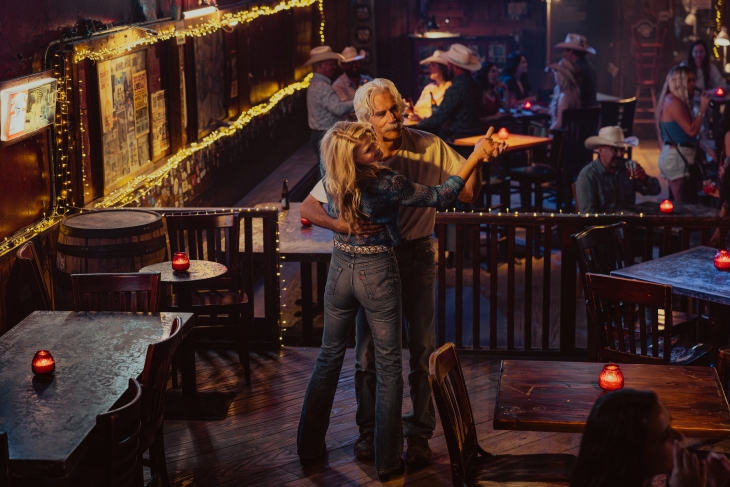 Ali Larter as Angela Norris and Sam Elliott as T.L. in Landman episode 6, season 2