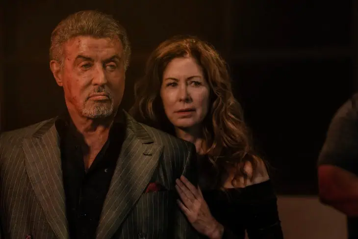 Sylvester Stallone as Dwight Manfredi and Dana Delany as Margaret in Tulsa King S3E8