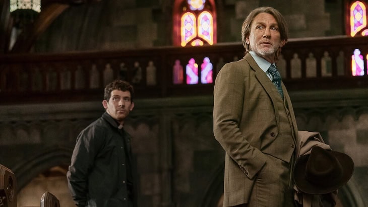 Wake Up Dead Man (Josh O’Connor as Father Jud Duplenticy, Daniel Craig as Benoit Blanc)