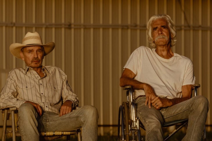 Billy Bob Thornton as Tommy and Sam Elliott as T.L. in Landman episode 4, season 2, streaming on Paramount+. Photo Credit: Emerson Miller/Paramount+