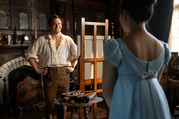 Yerin Ha as Sophie Baek, Luke Thompson as Benedict Bridgerton in episode 403 of Bridgerton.