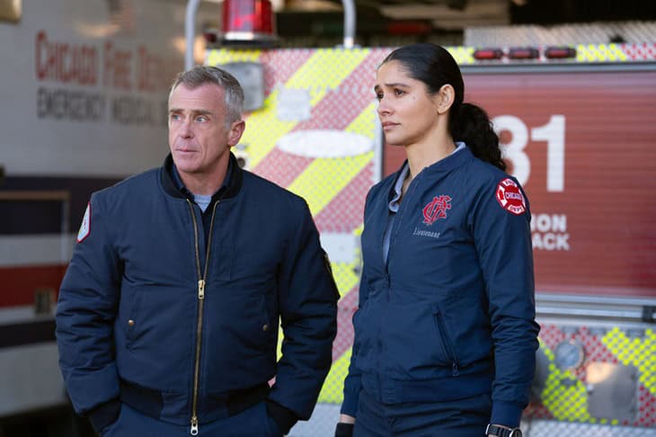 CHICAGO FIRE -- "Frostbite Blue" Episode 1411 -- Pictured: (l-r) David Eigenberg as Christopher Herrmann, Miranda Rae Mayo as Stella Kidd -- (Photo by: Peter Gordon/NBC)