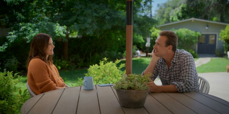 Cobie Smulders and Jason Segel in "Shrinking," now streaming on Apple TV.