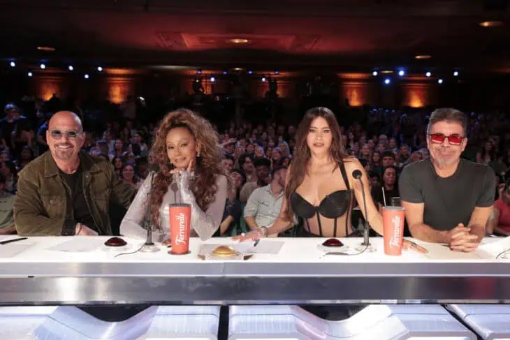 AMERICA'S GOT TALENT -- Season 21 -- Pictured: (l-r) Howie Mandel, Mel B, Sofia Vergara, Simon Cowell -- (Photo by: Chris Haston/NBC)