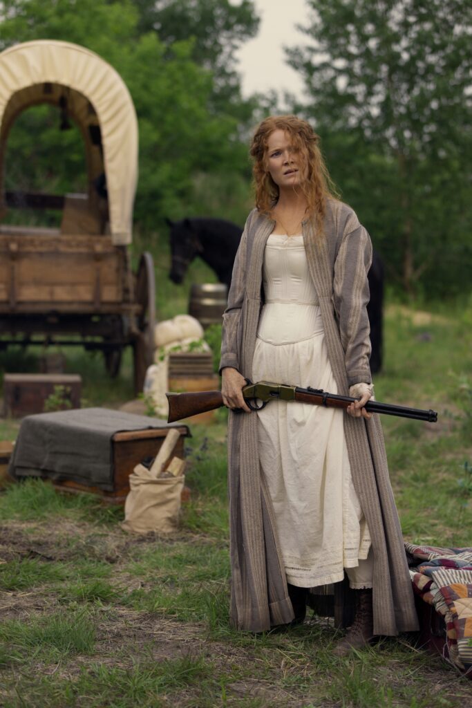 Crosby Fitzgerald as Caroline Ingalls in episode 101 of Little House on the Prairie. Cr. Eric Zachanowich/Netflix © 2026